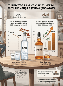 Yerel ve ithal içkilerin miktarlarını karşılaştıran infografik